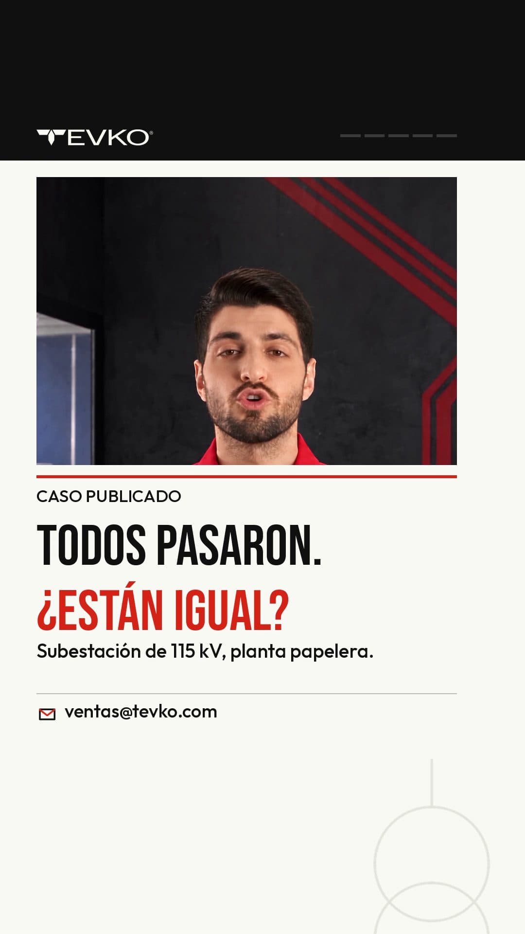 Vocero generado con inteligencia artificial, con camisa roja, presenta el caso de medición de resistencia de contactos por polo en una subestación de 115 kV.